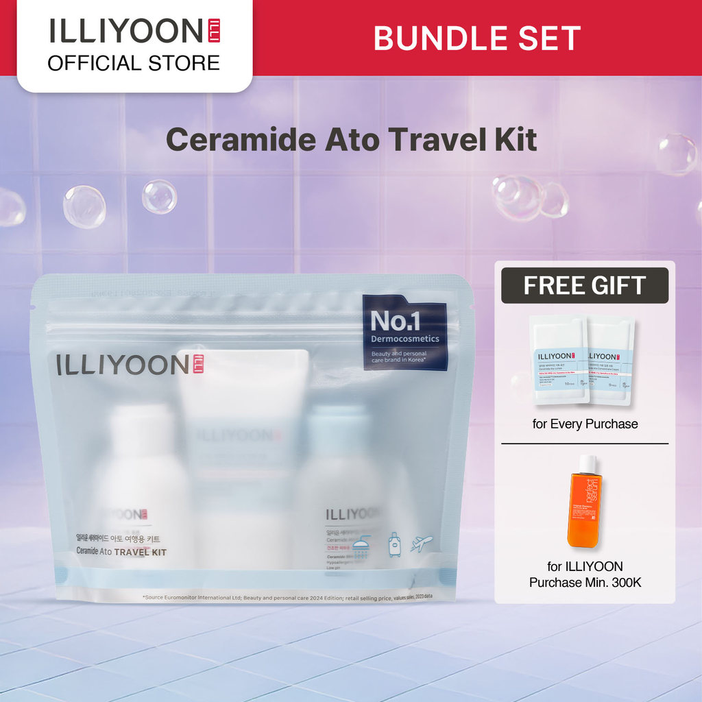 ILLIYOON Travel Kit (Lotion + Cream + Wash) - Pelembap Wajah dan Badan - Menenangkan Kulit - Tekstur