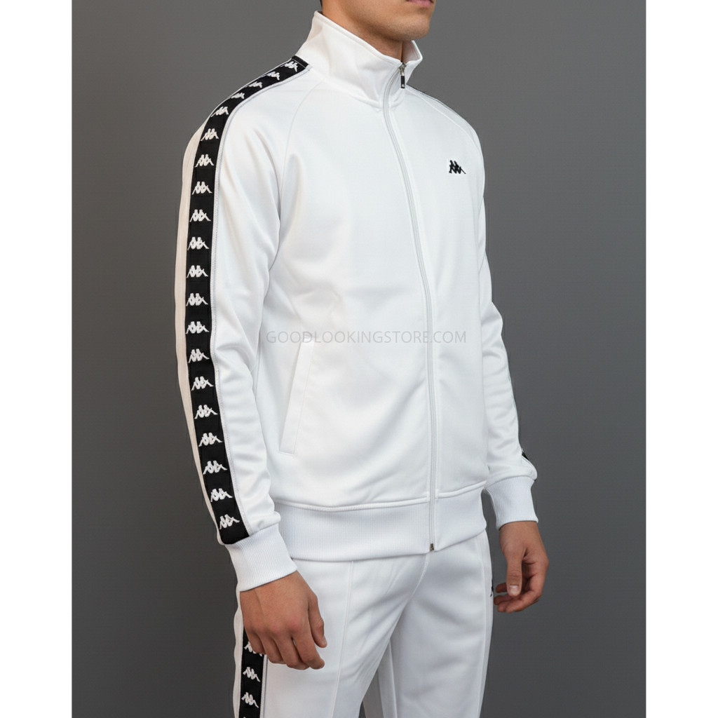 Set Jaket & Celana Panjang Putih Tracktop & Trackpant Pria Wanita Logo Bordir Distro Branded Unisex