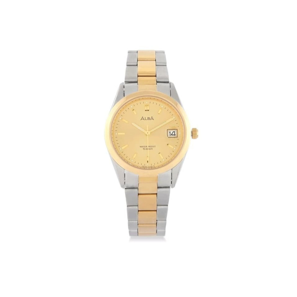 ALBA AXDE48 Jam Tangan Wanita Quartz Gold Dial Two Tone Silver-Gold Stainless Steel Strap Watch