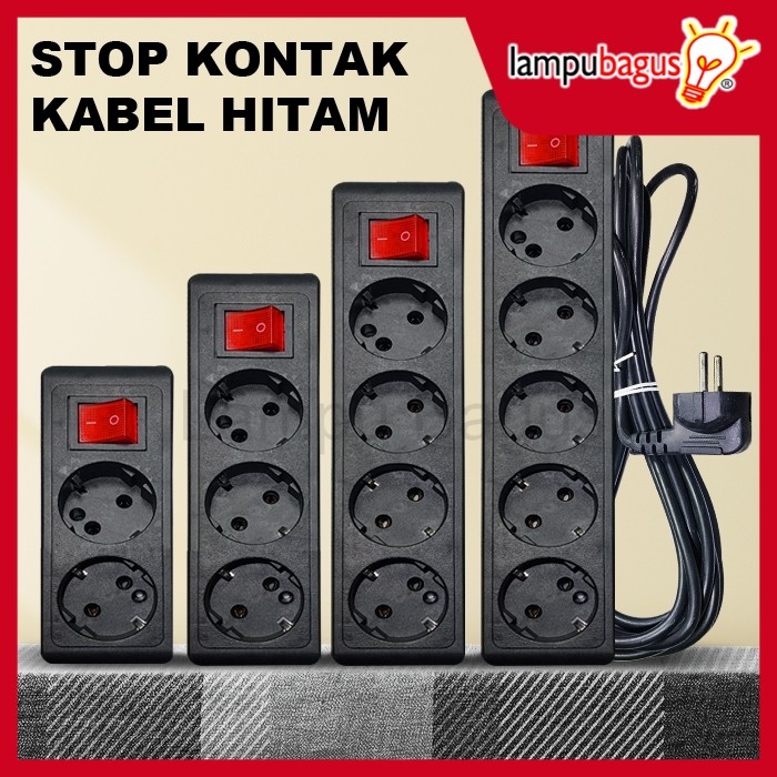 Stop Kontak + Kabel 2/3/4/5 Lubang 1.5/3/5 Meter Colokan Kabel Listrik SNI Hitam