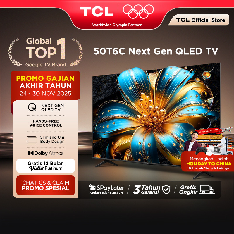 TCL Next Gen QLED 50 inch T6C - 4K Google TV - HVA Panel - HDR 10+ - Dolby Vision & Atmos - Google A
