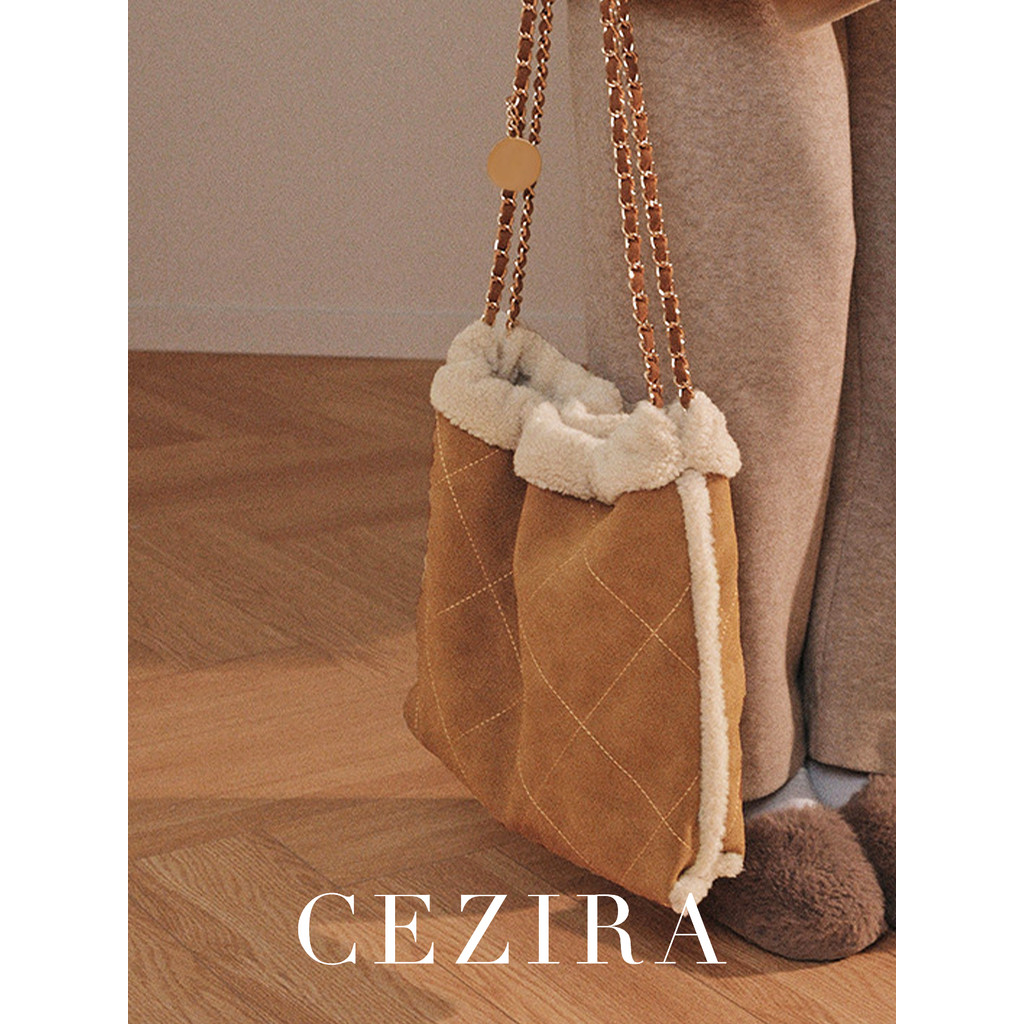 Winter Women's Fashion Large Casual Shoulder Bag Faux Plush Quilted  Argyle Thread Chain Strap Handb