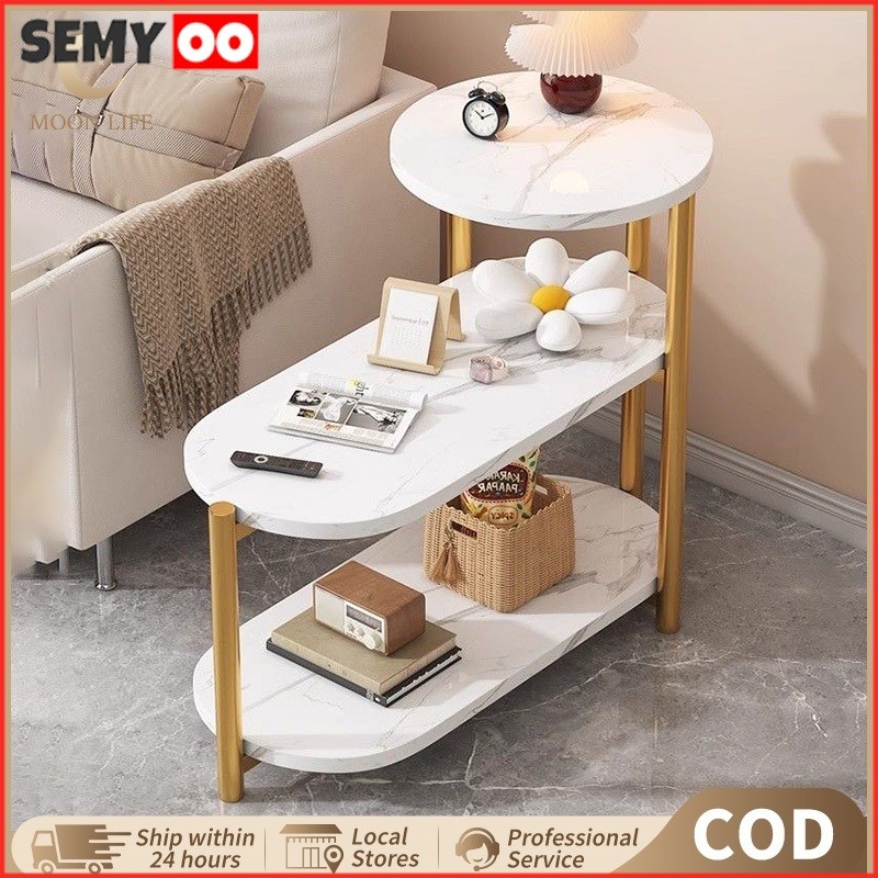 SEMYOO MEJA TUMPANG BUNDAR MINIMALIS - Meja Tamu & Buffet Marmer Mewah, Desain Ringan Multifungsi Un