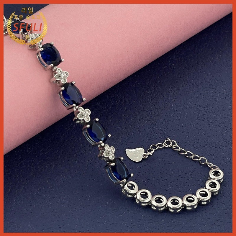 Gelang Zircon Berbentuk Telur Batu Permata Biru Mewah Elegan Wanita