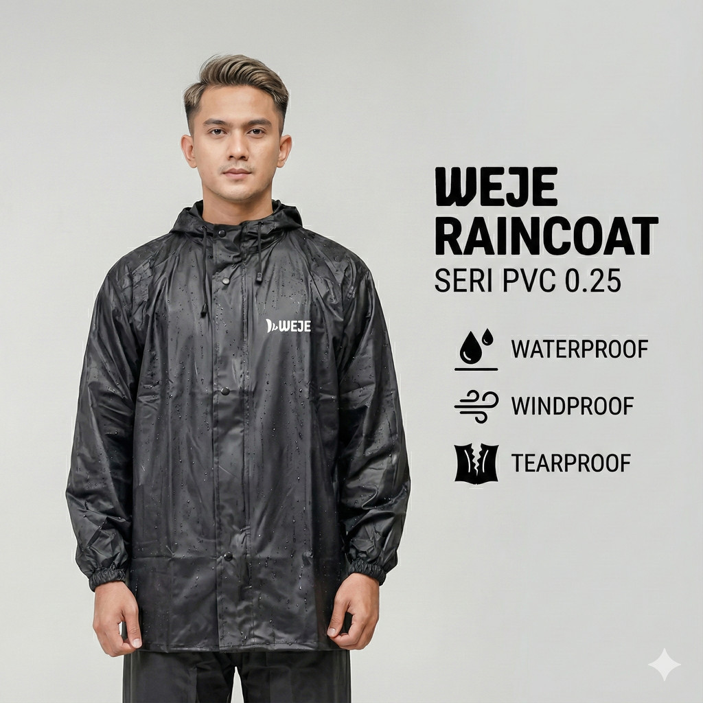 WEJE Jas Hujan Motor Waterproof – Setelan Unisex PVC Anti Rembes