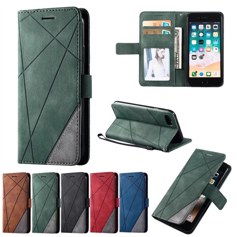 Untuk iPhone XR X XS Max 6 6s 7 8 Plus 11 Pro Max SE2 SE3 SE 2020 2022 PU Kulit Folio Penutup Warna 