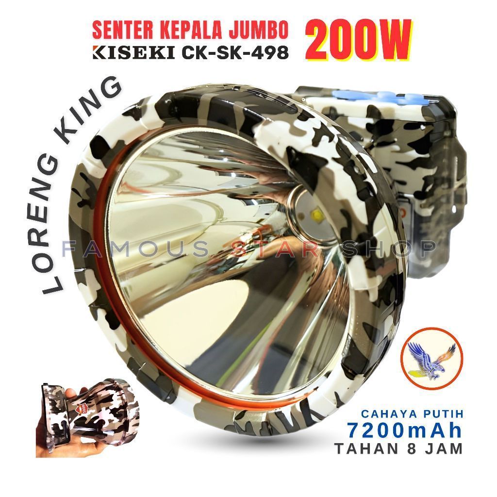 TERMURAH SENTER KEPALA 200 WATT KISEKI CK-SK498 LORENG KING JUMBO LIGHT TAHAN 8 JAM NONSTOP | senter