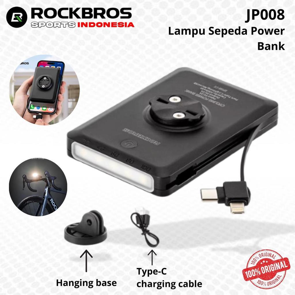ROCKBROS JP008 Lampu Sepeda Power Bank Baterai Lampu Olahraga Sepeda Motor 5000mAh Tipe-C Pengisian 
