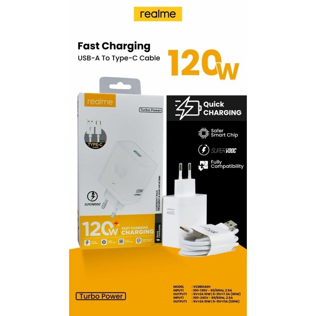 Realme / Travel Charger Cashan Max Premium 100% Realme 120W VCBBOAEH Fast Charging DART - TYPE C