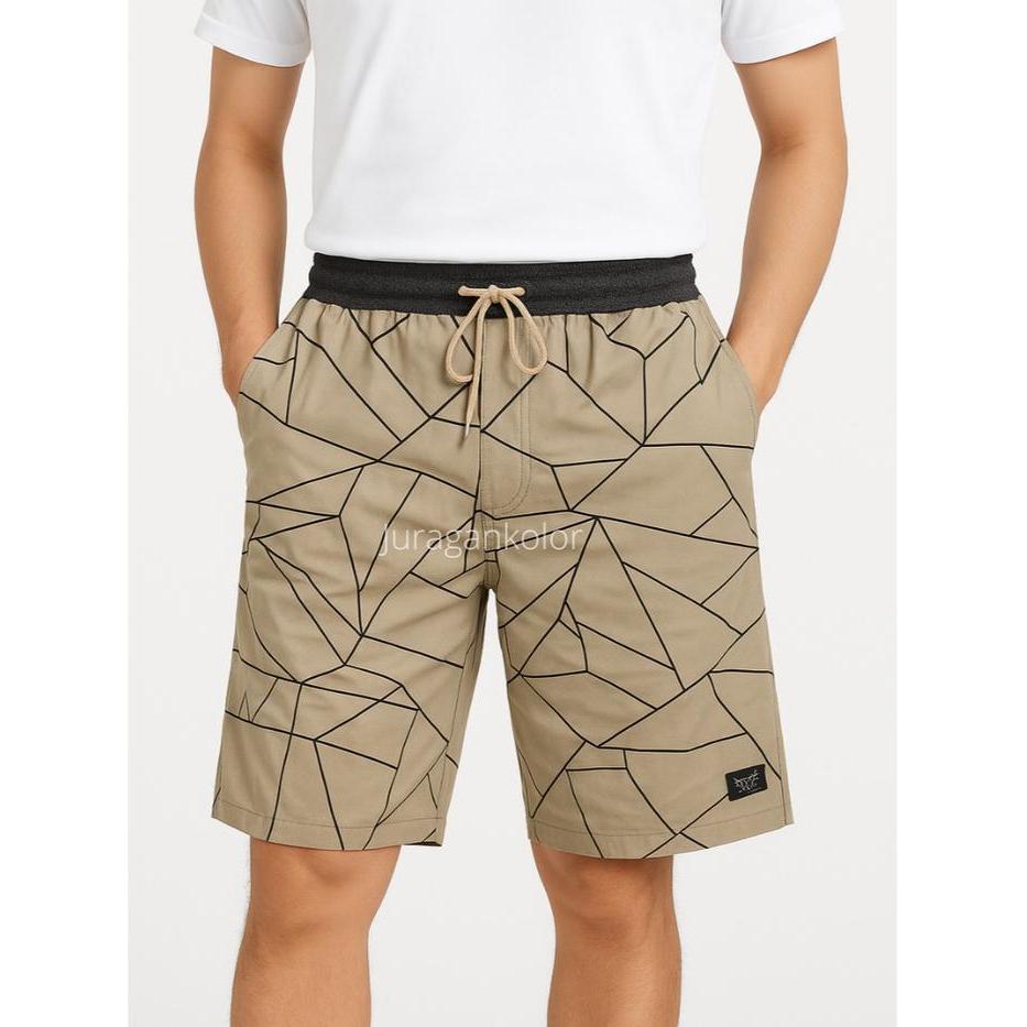 Celana Pendek Pria Dewasa Motif Abstrak Chino Cowok Short Pants Rib Kekinian - Hitam Abstrak, XL to 