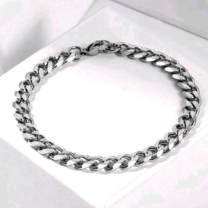 Gelang Titanium Pria Model Rantai Anti Karat dan Luntur Keren Stainless Steel - Ukuran 16-22cm, Leba