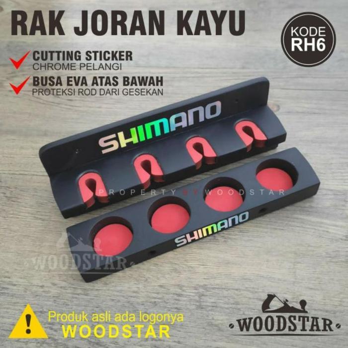 Rak joran pancing rak joran tempel dinding bahan kayu jati belanda - Warna hitam, Shimano