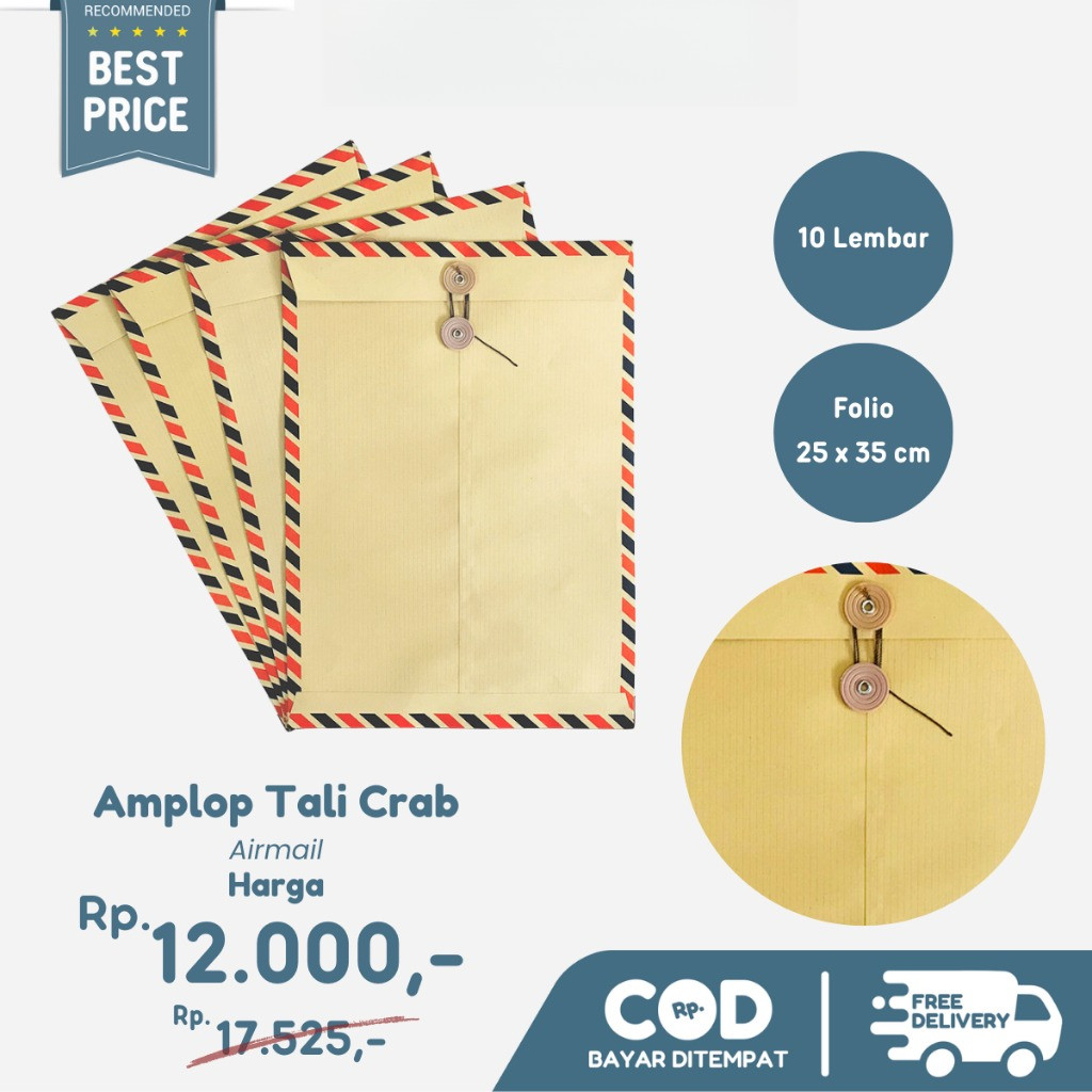 Amplop Coklat Tali Folio Airmail 310 Crab 10 Lembar