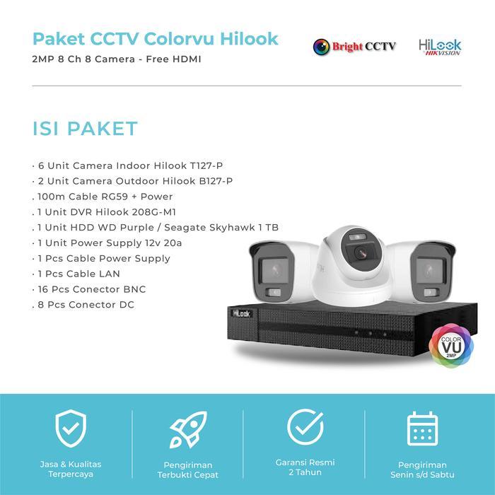 Paket CCTV Colorvu Hilook 2MP 8Ch 8 Camera By Hikvision - DVR 16 Channel