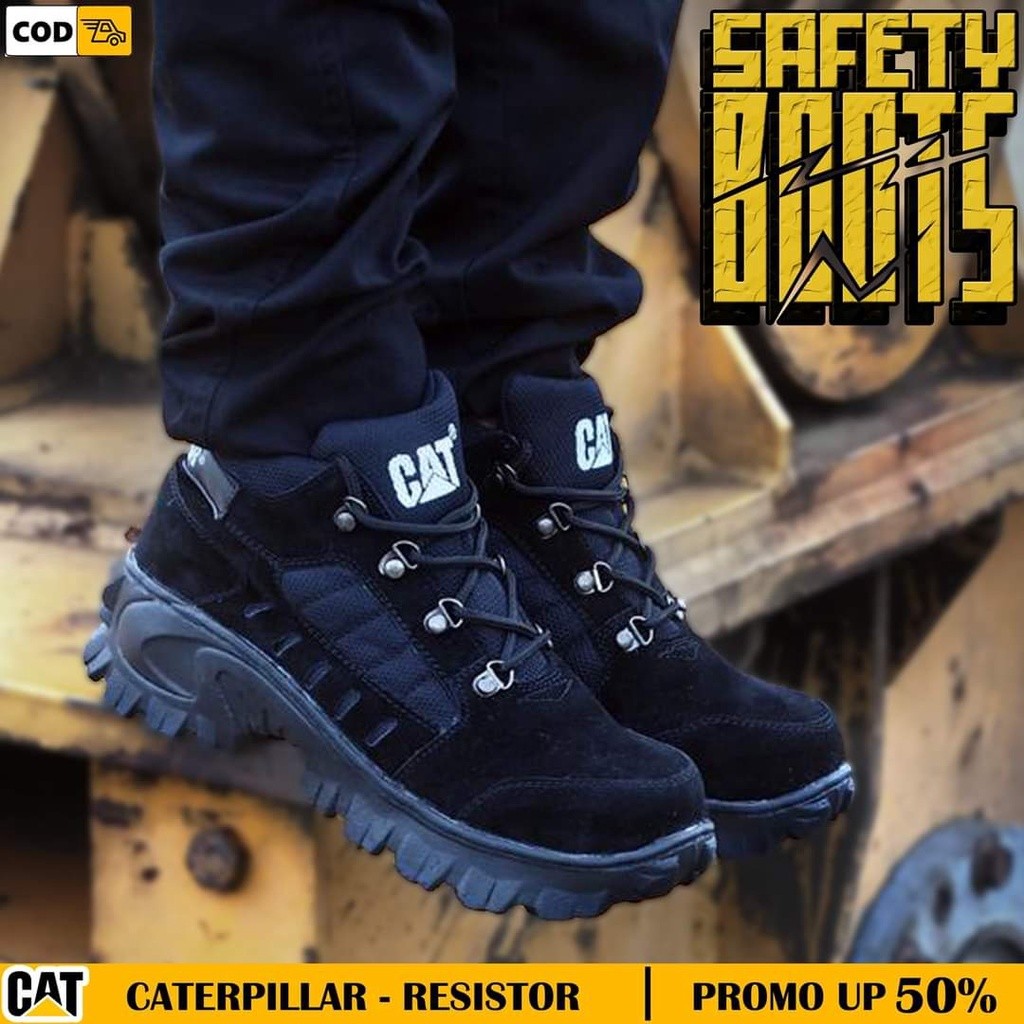 Sepatu Safety Pria Caterpillar Original Suede Abu Hitam