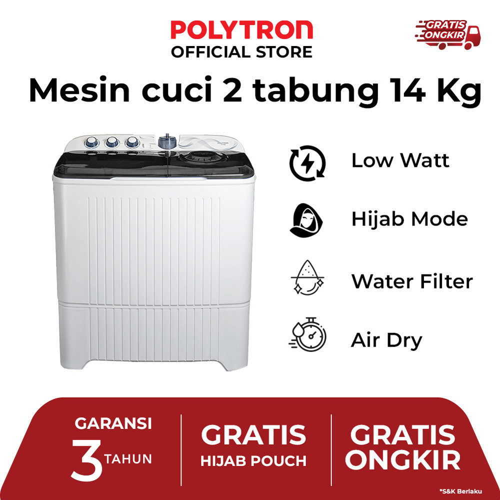 Mesin cuci polytron 14KG / Mesin cuci 14kg polytron PWM1403 / Mesin cuci 2 tabung Polytron 