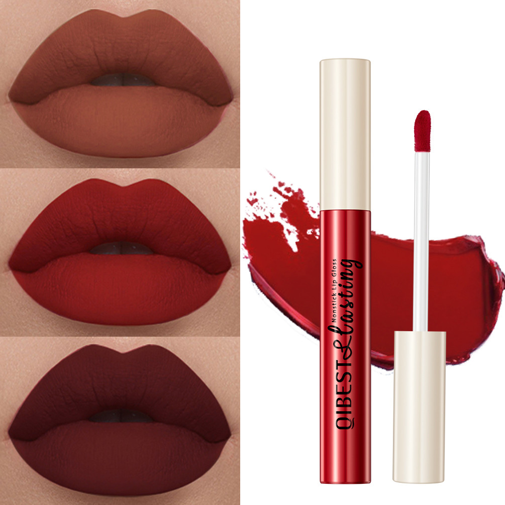 Nude Matte Lip Gloss Lipstik Tahan Lama, Lipstik Matte 24 Warna Tahan Air dengan Cangkir Tidak Lengk