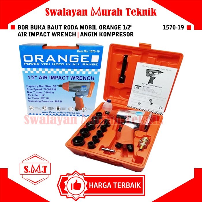 AIR IMPACT WRENCH 1/2" ORANGE BOR BUKA BAUT RODA MOBIL ANGIN KOMPRESOR