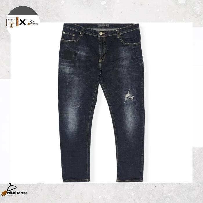 Soft Jeans Dry Ripped Tata Time Homme Slim Black Indigo Wash Color 36