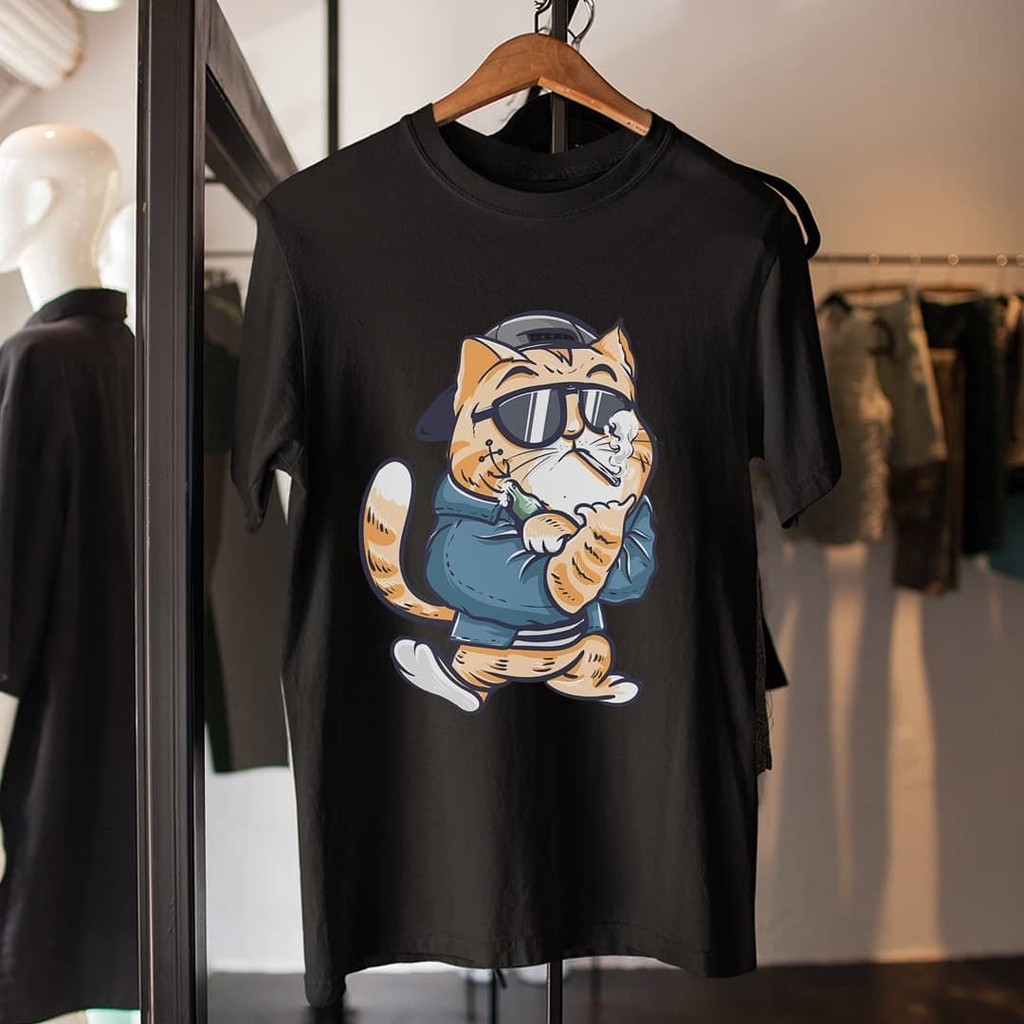 Kaos pria premium - F*ck hand pose cat