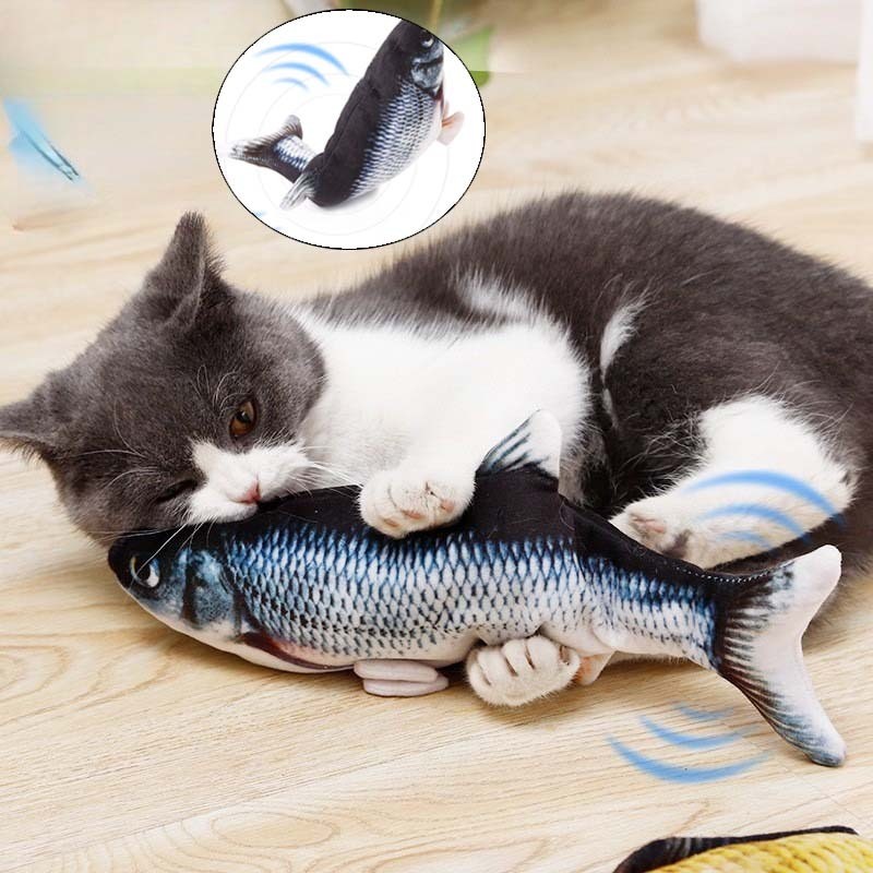 Cat Toy Fish Plush Interactive Simulation Fish USB Funny Durable Bite Kitten Toy Interactive Electri
