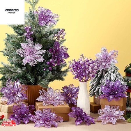 Dekorasi Natal / Aksesoris Ornamen Natal SERBA UNGU/PURPLE Bola Pita Bunga Artificial Boneka Hiasan 