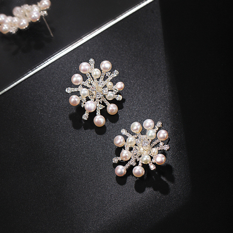 Elegan925Anting Besar Salju Mutiara Jarum Perak Trendy ins Giwang