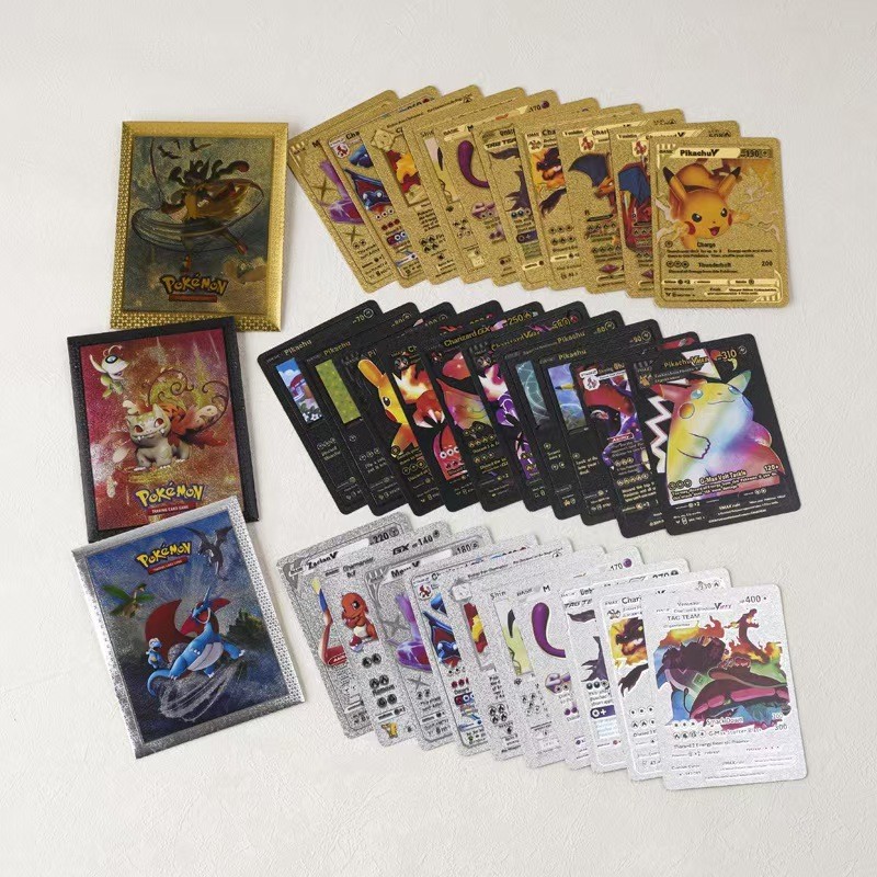 Carte dorée Pokemon Pikachu VMAX GX EX V, cartes argentées, anglais, espagnol, Charizard Arceus, Col