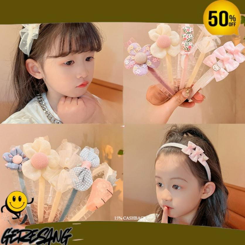 LUCU BGT Bando Bunga Pita Anak Perempuan / Bando Mutiara Pita Aksesoris Anak Perempuan Lucu CBKS LC 