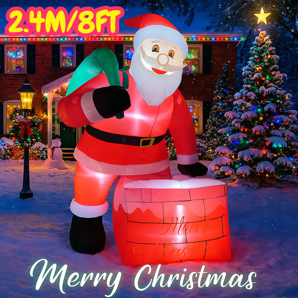 2.4M/8FT Santa Claus Climbing Chimney Christmas Decorations Home Inflatable Toys With LED Lights Yar