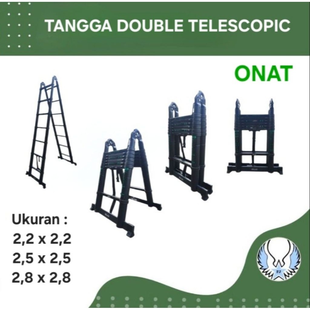 ONAT TANGGA LIPAT DOUBLE A TELESKOPIK ALUMINIUM HITAM 2.2M 2.5M 2.8M METER / ALUMINIUM TELESCOPIC LA