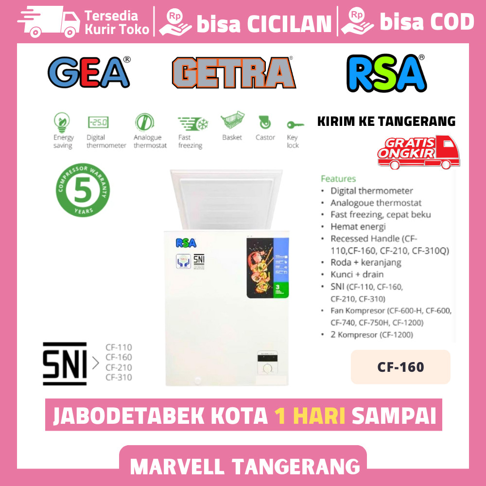 Chest Freezer RSA CF 160 Freezer Box 150 Liter CF-160 Garansi Resmi