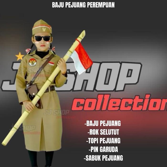 Baju Pejuang Anak Cewek/Baju Veteran Cewek/Baju Bung Tomo baju pejuang putrim - Pejuang putri +sabuk