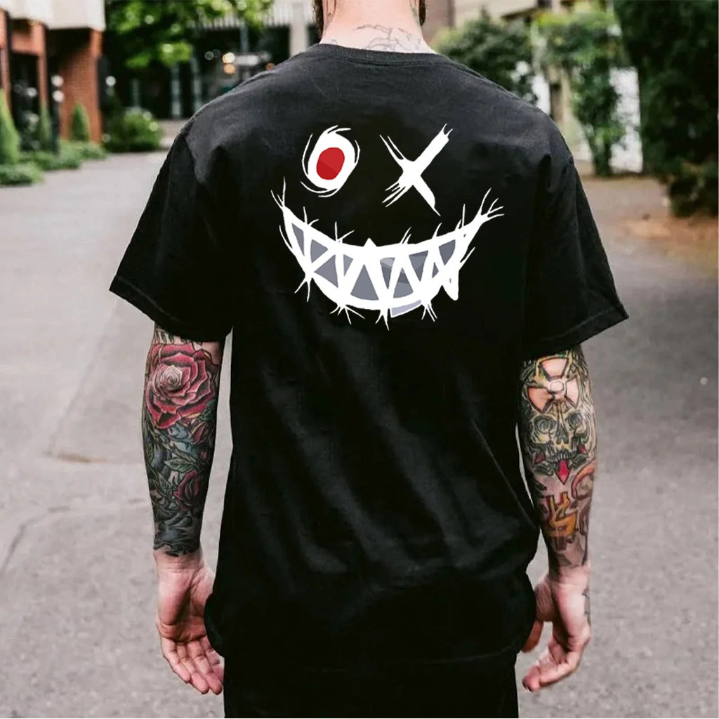 Original Merchandise/ OKE T-Shirt Casual Tees Evil Emoji Graphic White Print T-Shirt kaos
