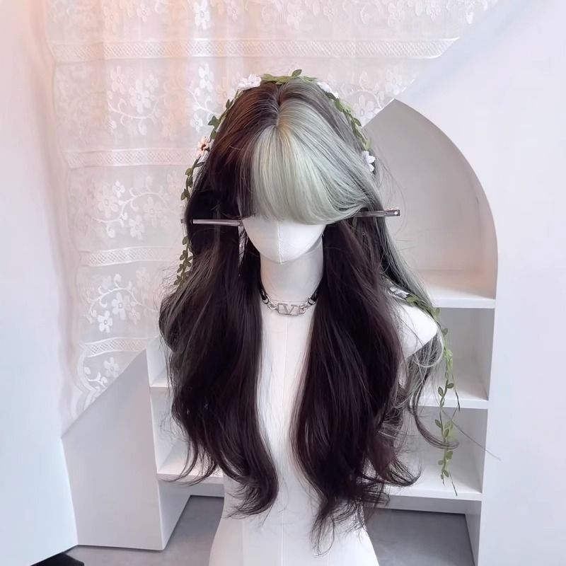 Mint Green Highlighted Big Wave Synthetic Wig for Women Full Head Cover