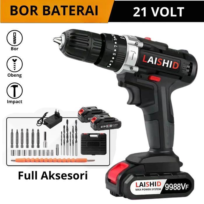 Bor Baterai 21 Volt Mesin Bor Portable Dual speed bor cas murah - Bor 12 volt 2 baterai - Bor 12 vol