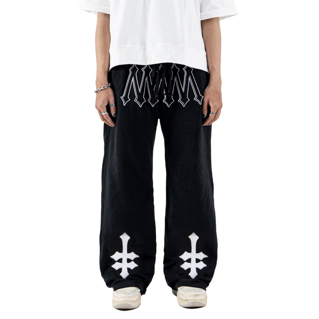DENIMITUP H zigzag sweat pants - Jet black - Celana panjang pria