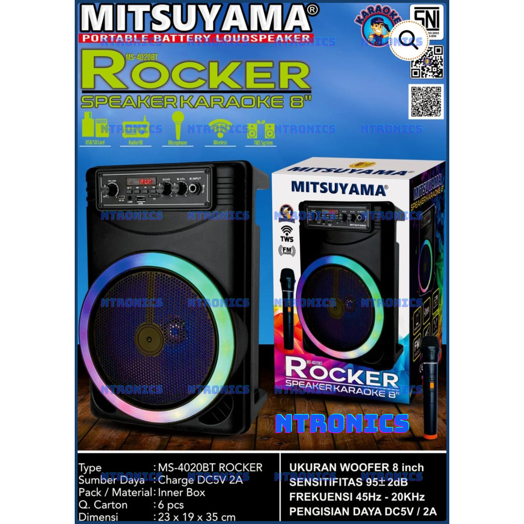 Speaker Karaoke Bluetooth 8'' Mitsuyama MS-4020BT Rocker series