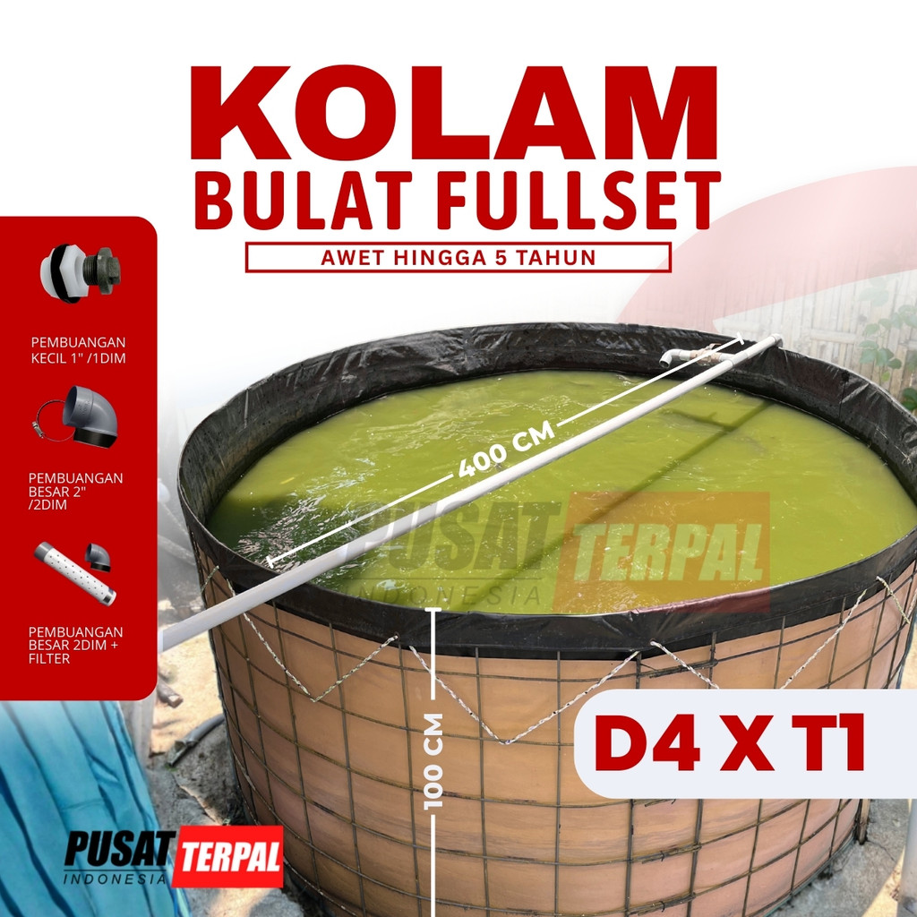 Kolam Terpal Bulat Fullset Diameter 4 Tinggi 1 Merk Orchid / Kolam Terpal Ikan Fulset Kerangka Pusat
