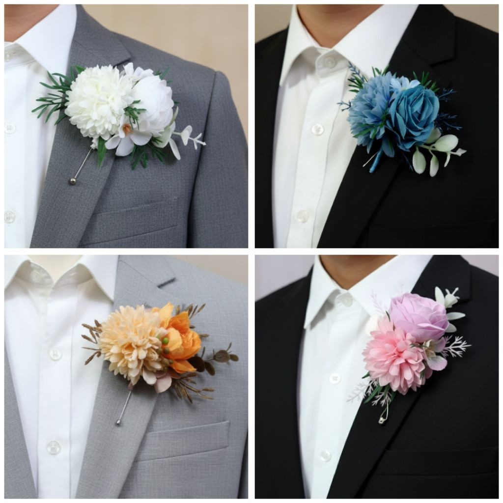 JM Florist - Corsage wedding Korsage pin jas pria groom corsage Artificial hiasan untuk jas pria Bun