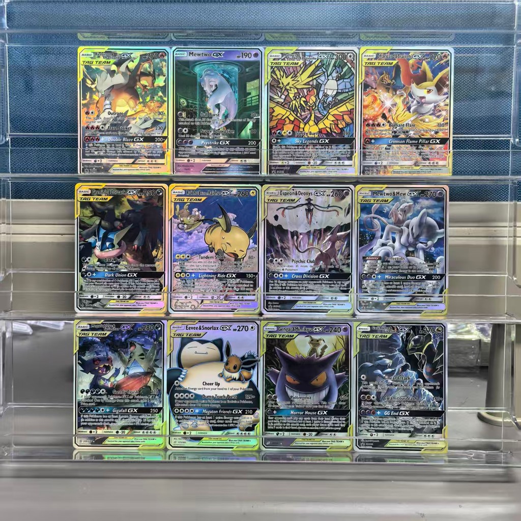 12Pcs English Pokemon Collection Cards TAG TEAM Raiu arizard Mewtwo Zekrom Gengar Snorlax GX Classic