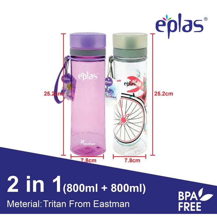 EPLAS Offer Pack 2 In 1 Water Bottle Set (800+800ML), Water Tumbler - Ungu