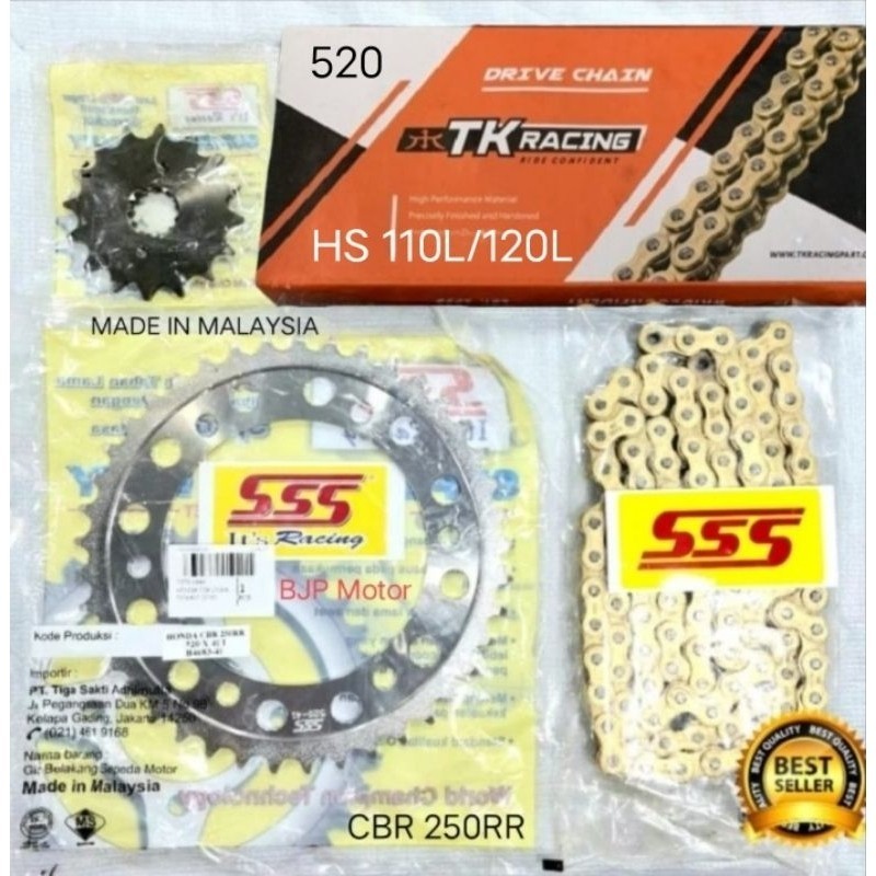 Gear set  SSS 520 HONDA CBR250RR rantai TK RACING 520 HS HPO-RING 110L 120L 130L Gold gir depan TK R