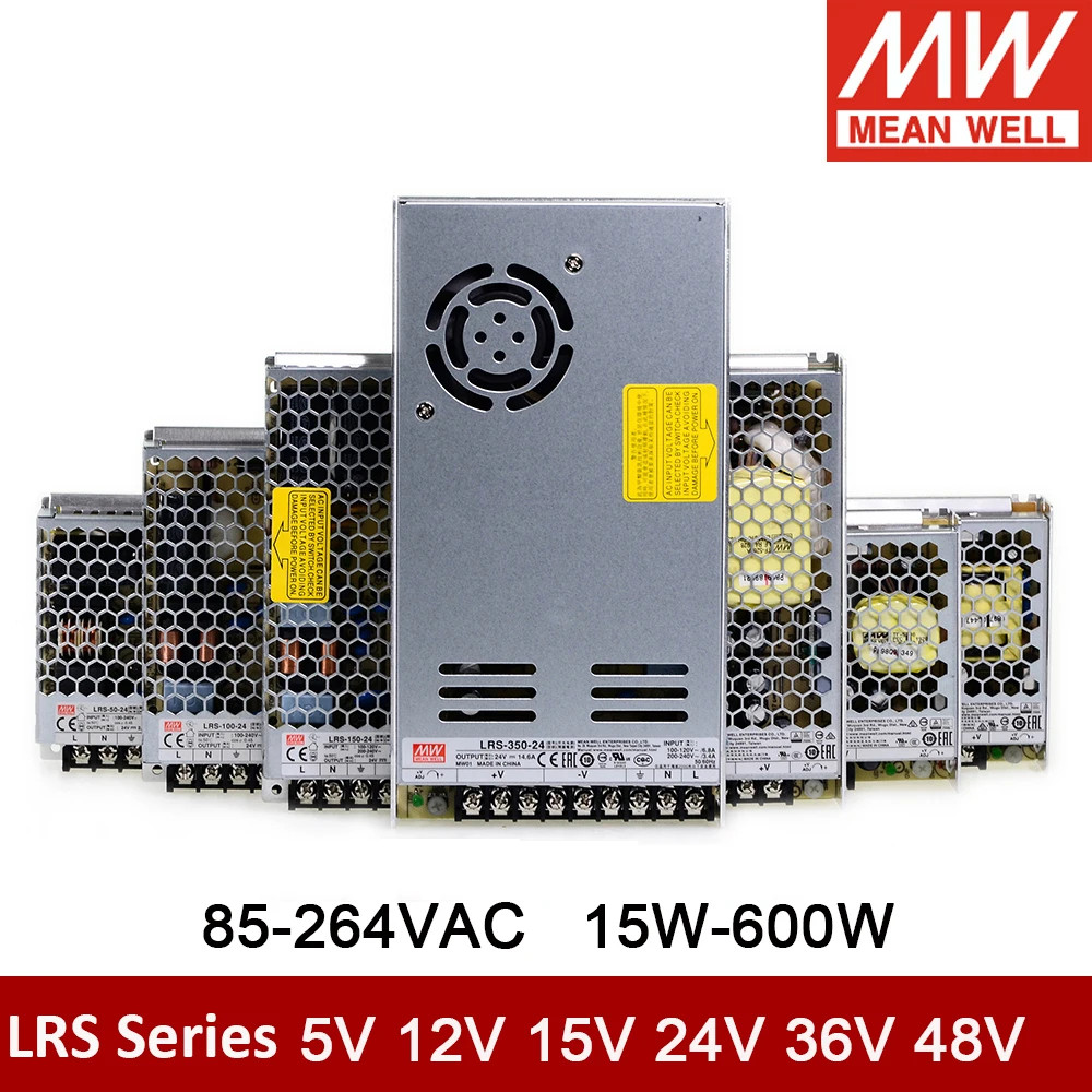 Mean Well RS-15 RS-25 LRS-35 50 75 100 150 200 350 450 600W 5V 12V 15V 24V 36V 48V Single Output Swi