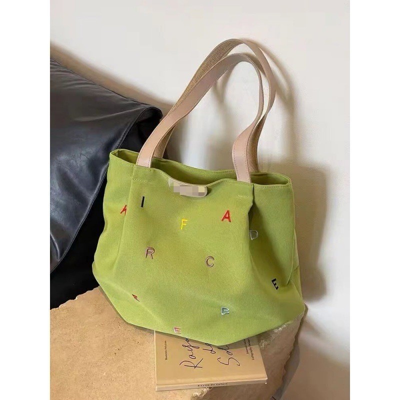 Large Capacity Embroidered Letter Tote Bag Canvas Bag Korean Shoulder Tote Bag