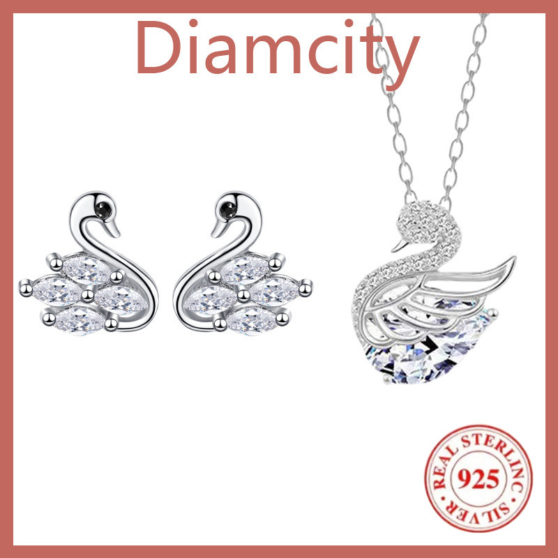 [Diamcity] Set Kalung Dan Anting Angsa Elegan Untuk Wanita Temperamen Sederhana Kepribadian Hadiah B