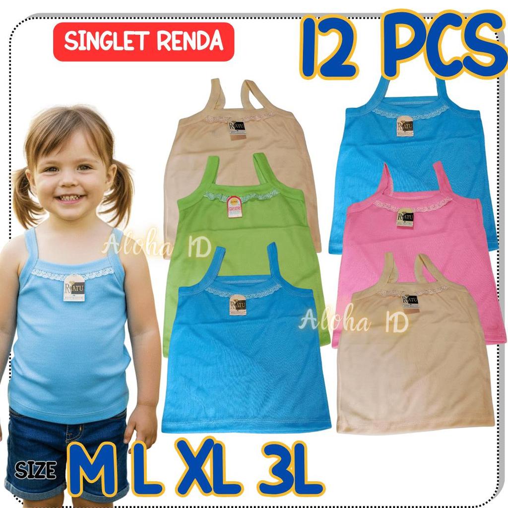 1 Lusin KAOS DALAM ANAK MOTIF RENDA SINGLET ANAK PEREMPUAN TK SD SMP SMA BAHAN KATUN ADEM