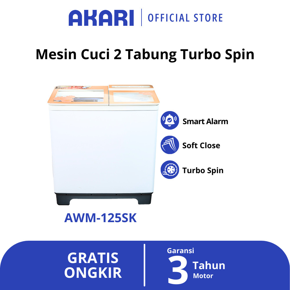 [NEW] AKARI Mesin Cuci 2 Tabung Besar Kantong Cuci Hijab Turbo Spin AWM-125SK