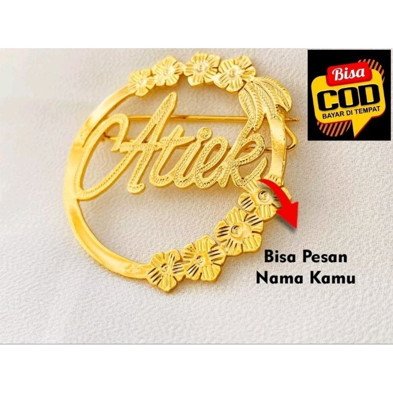 Brooch pin nama custom/Bros Peniti nama/pin hijab/bros Jilbab /bros Titanium/bros wanita/lapis emas 