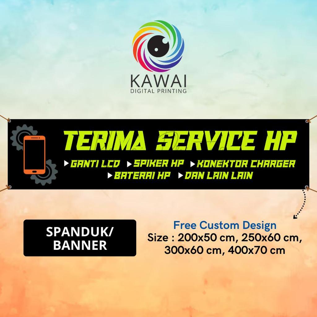 SPANDUK BANNER Terima Service Hp Hitam MMT Spanduk Custom 400x70